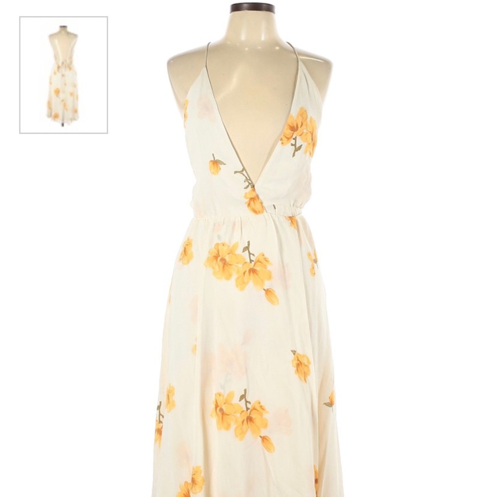 Reformation Yellow Floral Deep V  Wrap Dress